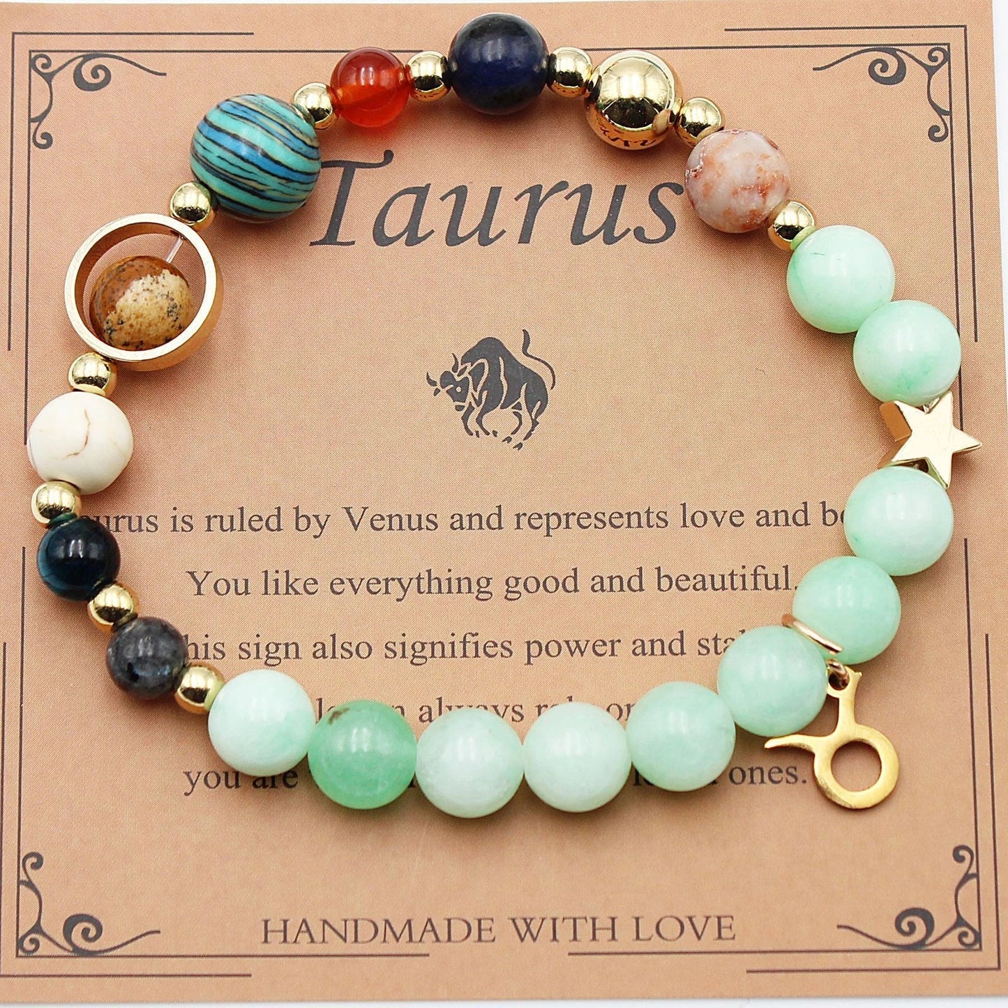 12 Constellation Morgan Stone Beaded Bracelet featuring detailed zodiac signs on 19mm beads