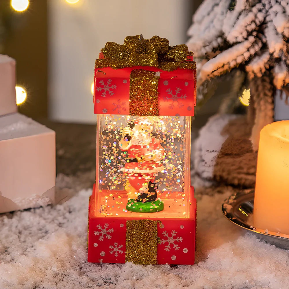 Christmas crystal ball light with cartoon character in 5.5cm plastic gift box