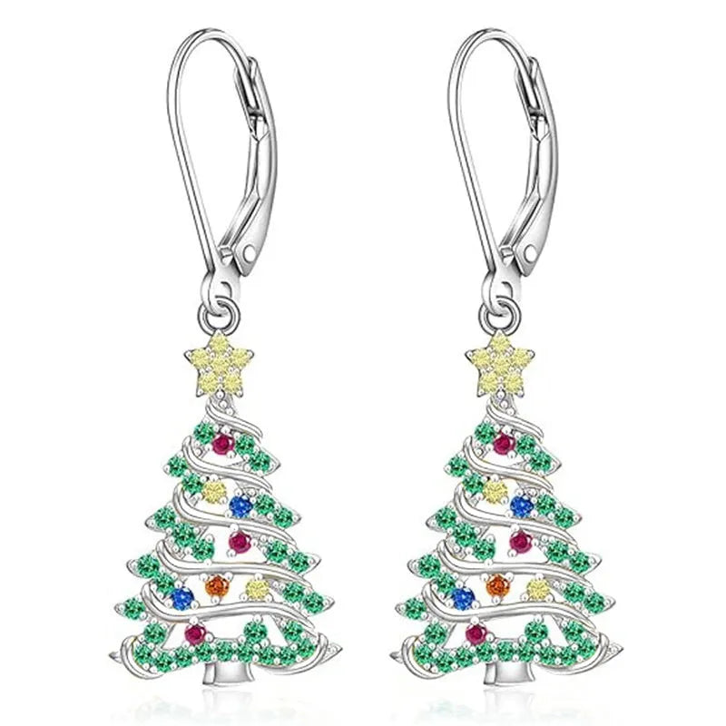 Copper Christmas Tree earrings with star elements in E4318 white gold colour finish for women
