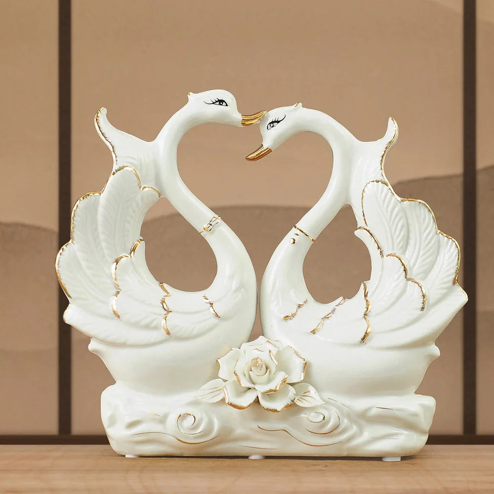 Handmade ceramic swan ornament with glazed surface in porcelain-like material