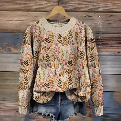 Round neck sweater with digital printed little flower pattern in various colours