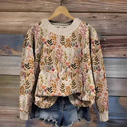 Round neck sweater with digital printed little flower pattern in various colours