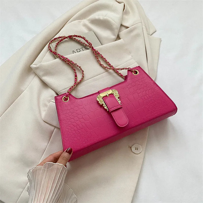Women's PU small square crossbody shoulder bag with single strap, sandwich pocket, and phone bag in black, white, green, orange, or rose pink
