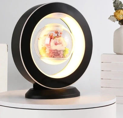 Magnetic Levitation LED Night Light with floating eternal flower in pink rose color