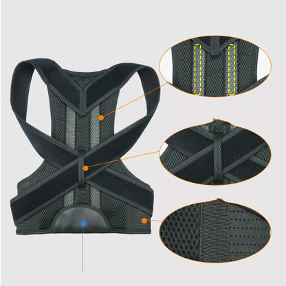 Adjustable Posture Corrector Belt in black and grey, sizes XS to 4XL