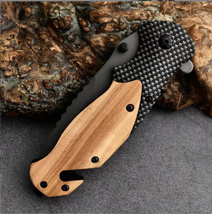 Outdoor Moonlight Folding Knife with high hardness stainless steel blade and sandalwood handle