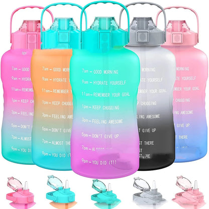 2.2L Half Gallon Plastic Water Bottle with time markers and gradient colors