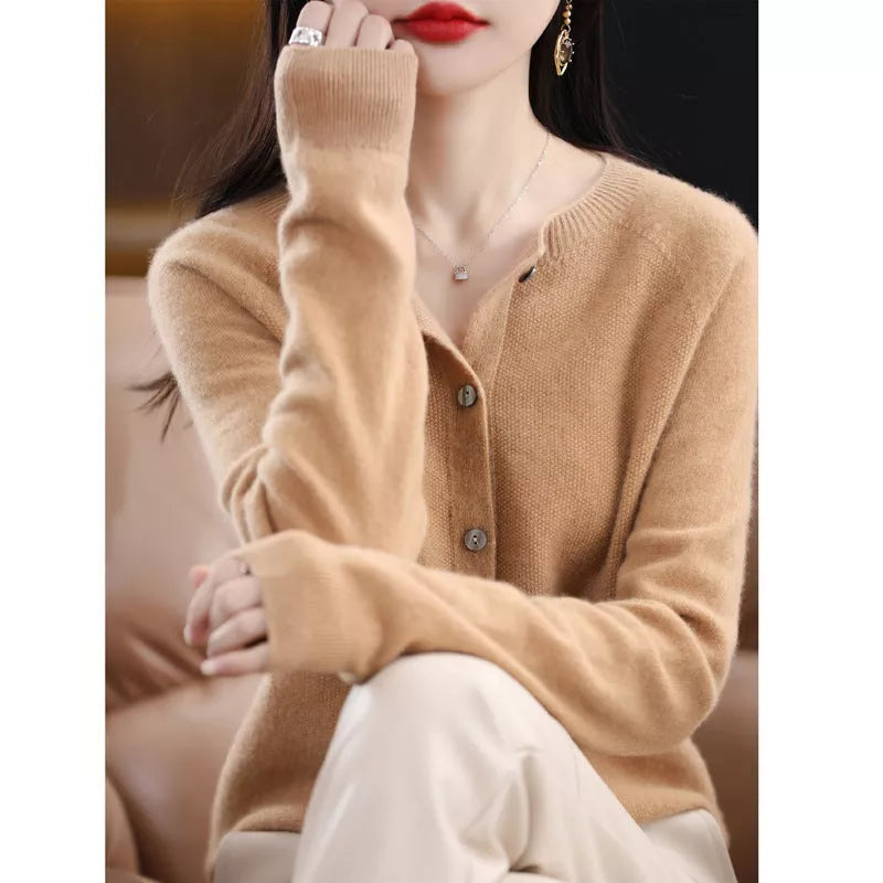 Women's Cashmere Cardigan with O-neck and Loose Fit in various colors