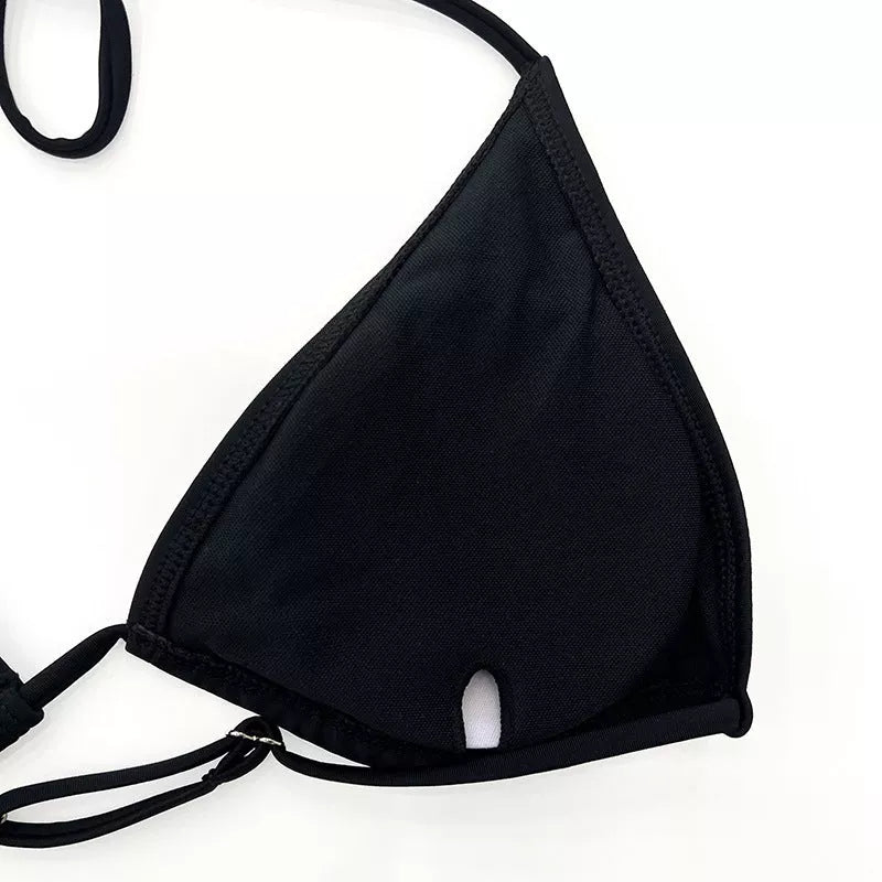 Black mesh bikini four-piece swimwear set for women with long sleeves