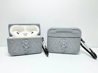 Silicone earphone case for Apple AirPods in white, grey, or red with 3D Angel design