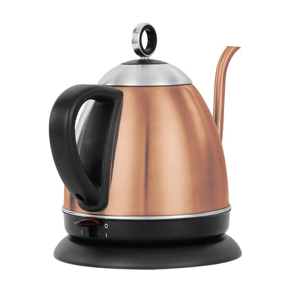 Full-automatic stainless steel kettle with touch control in gold colour showing 1L capacity markings
