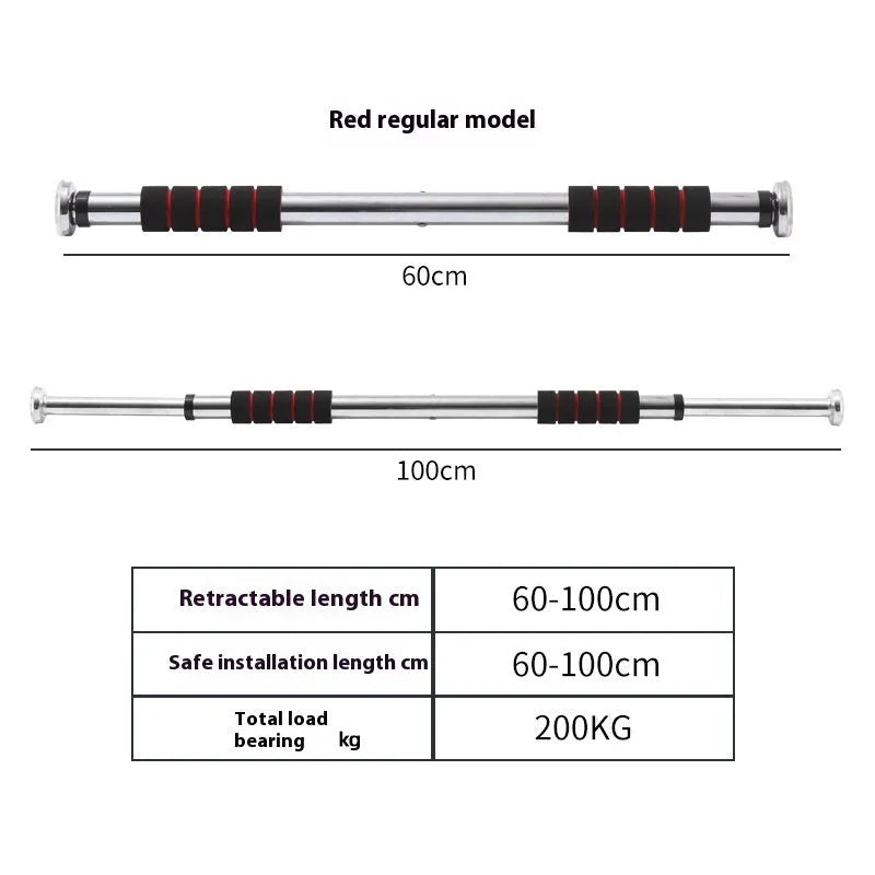 Indoor pull-up bar mounted across door frame with stainless steel construction