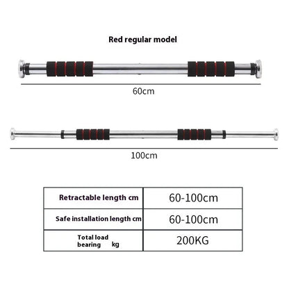 Indoor pull-up bar mounted across door frame with stainless steel construction