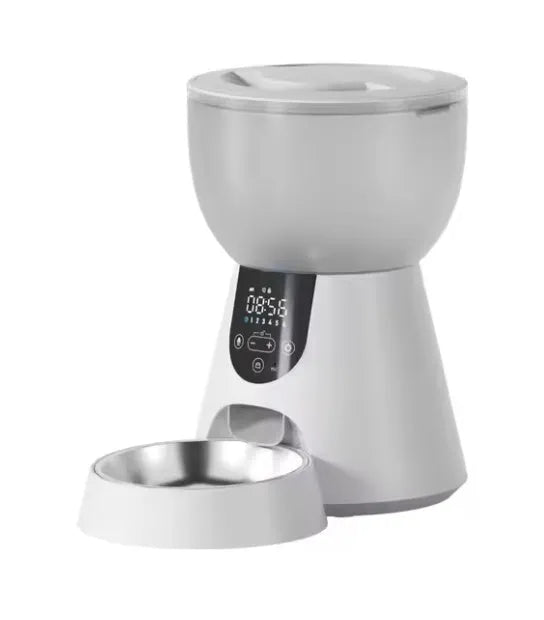 Automatic cat feeder with integrated camera for remote pet monitoring and feeding control