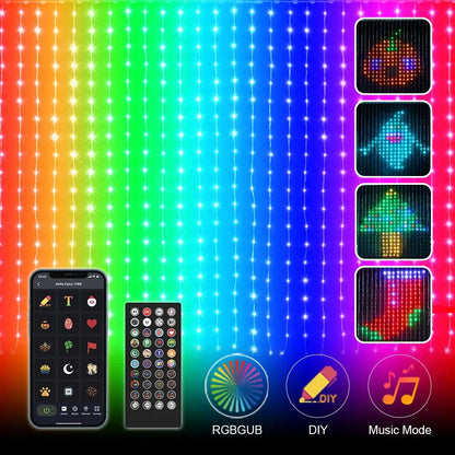 Smart LED RGB Curtain String Lights with Bluetooth control for vibrant home and party decor