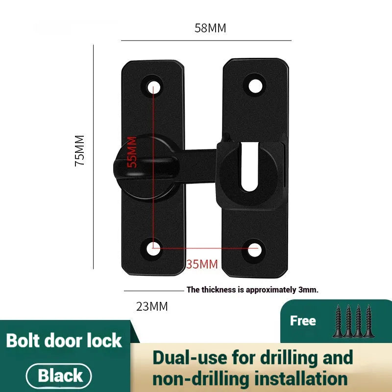 Aluminium alloy punch-free door latch with screws in silver finish showing universal angle adjustment mechanism