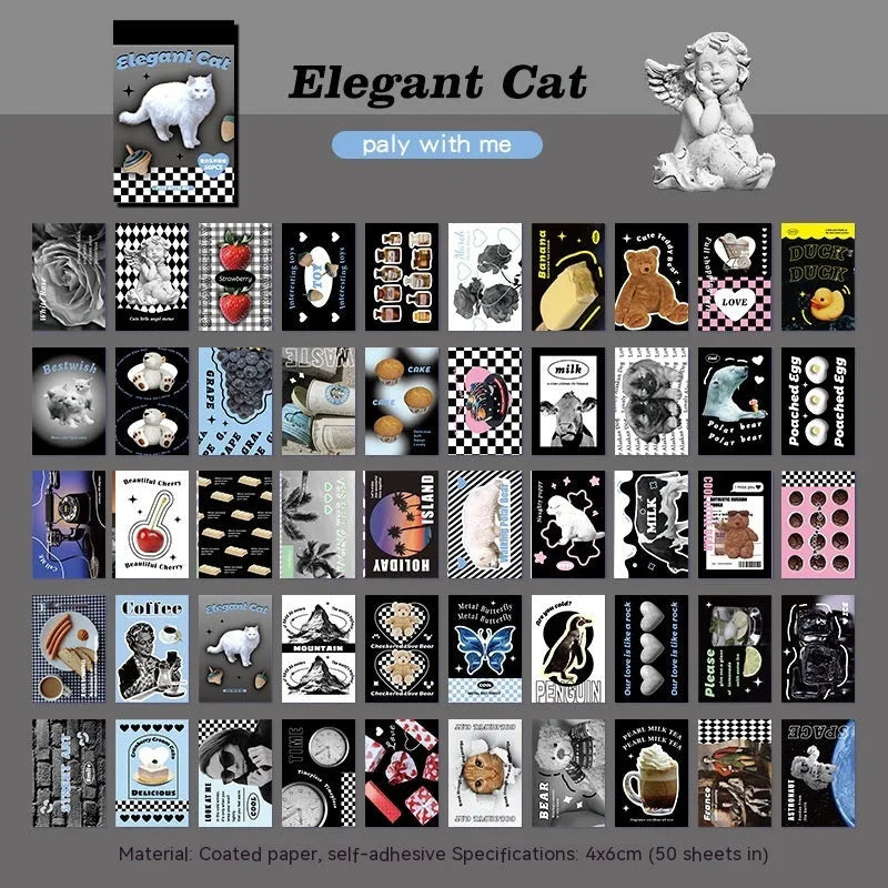 American retro journal sticker book with 50 sheets of 4x6cm cartoon designs on copper board paper