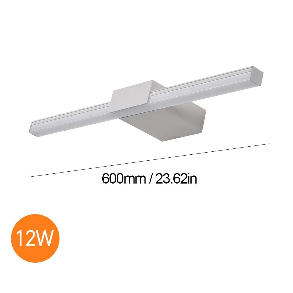 Nordic style bathroom LED mirror headlight in black or white, 40cm-60cm sizes with three lighting modes