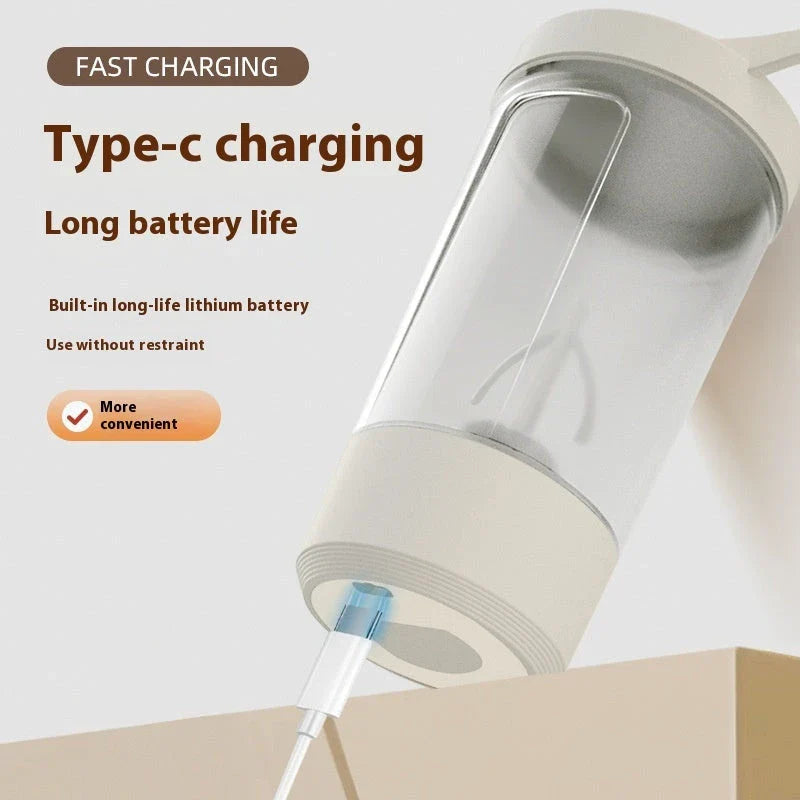 Portable electric protein shake blender cup with 14oz capacity and automatic mixing up to 7,000 RPM