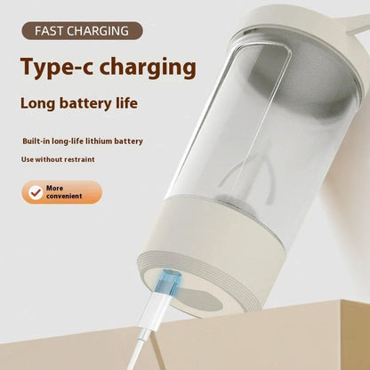 Portable electric protein shake blender cup with 14oz capacity and automatic mixing up to 7,000 RPM