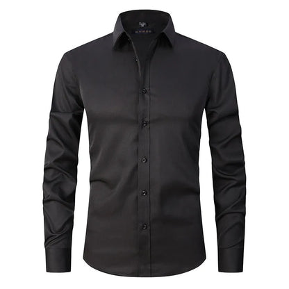 Men's stretch long sleeve work shirt in polyester, available in multiple colours and sizes S to 3XL for weights 70-130kg.