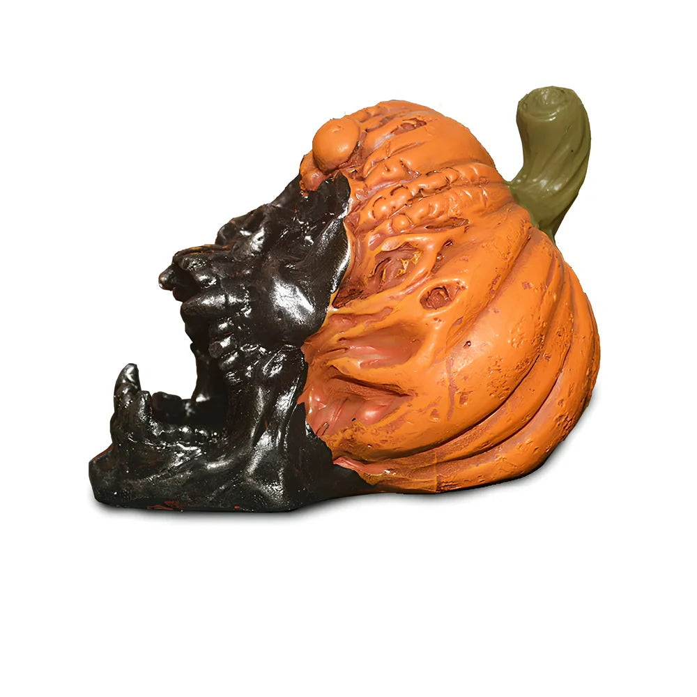 Hand-painted synthetic resin Halloween ornament featuring pumpkin skull design measuring 10cm tall