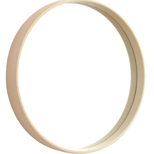 Solid wood circular bathroom mirror with float silver glass in natural wood colour frame