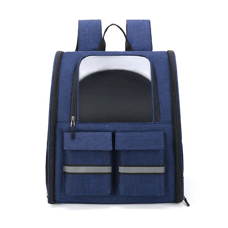 Foldable Oxford cloth pet bag in grey with double shoulder pull rod and breathable soft-sided design