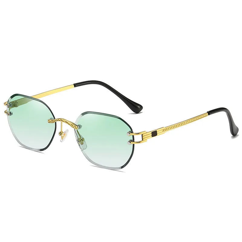 Gold frame trimming sunglasses with gradient blue ocean lens in box-style design