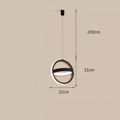 Nordic iron pendant lamp in black circle shape, 210mm diameter, adjustable 1m height with LED white light for bedroom