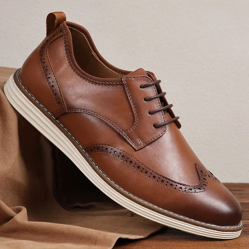 Men's Slip-On Business Casual Shoes in Black or Brown, PU Upper with Carved TPR Sole, Round Toe Low-Top Formal Wear Sizes 39-46
