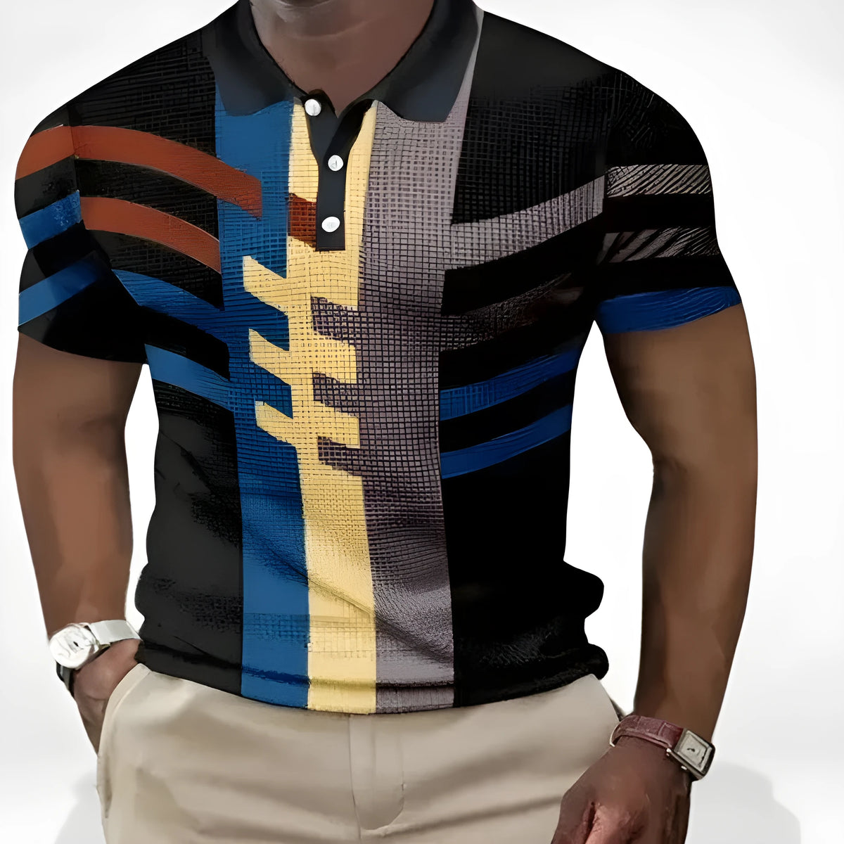 Men's summer casual retro top, short sleeve, loose fit, polyester, sizes S to 5XL