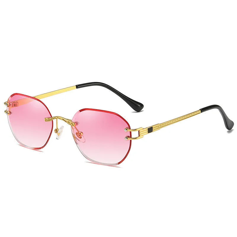 Gold frame trimming sunglasses with gradient blue ocean lens in box-style design