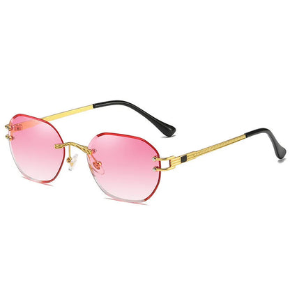 Gold frame trimming sunglasses with gradient blue ocean lens in box-style design