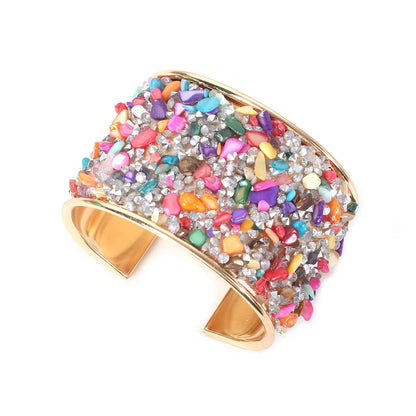 Women's retro C-shaped opening bracelet, wide gravel texture, zinc alloy, electroplated, colour YR3019