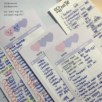 Vertical double-sided learning notepad showing 30 sheets in B5 half size (9.1x25.7cm) for English words practice