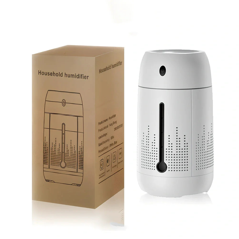 Round USB plug-in aromatherapy humidifier with ambient light and 1.0-2.5 litre water capacity