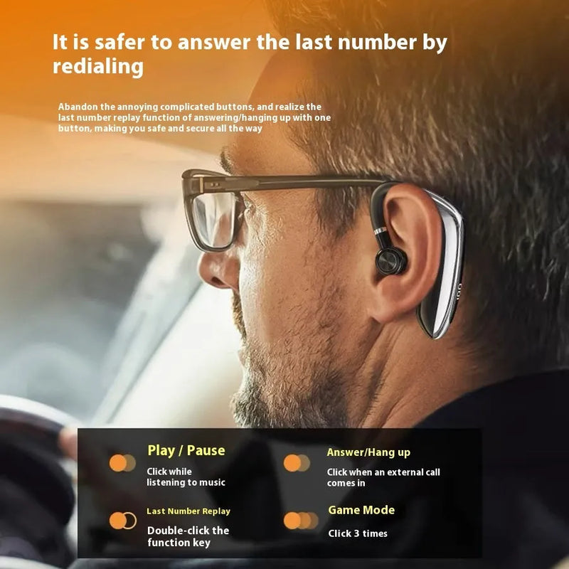 Wireless Bluetooth Headset with Clip-On Design and Ultra-Long Life Battery, 10 Metre Transmission Range, Noise Reduction and Waterproof Function, Supports Calls and Music, Plastic Construction, Piano Black or Moon White