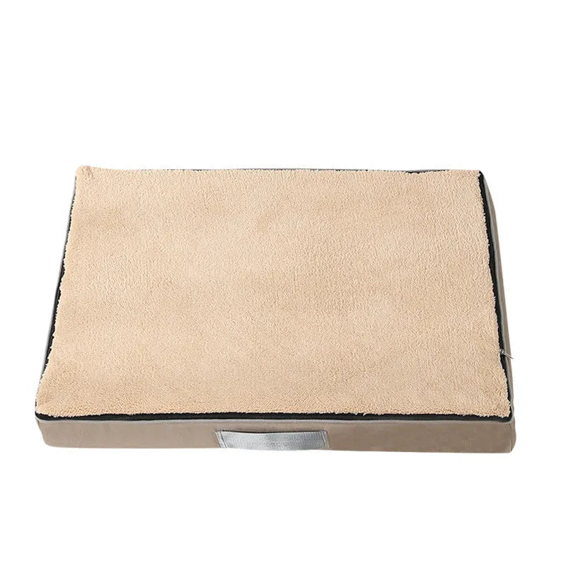 Removable and washable memory sponge dog mat in brown colour, showing 10cm thickness and size options for pet comfort