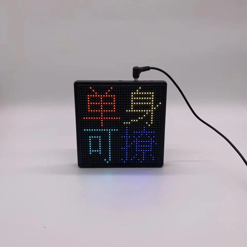 Bluetooth wireless transmission LED car display screen with 1024 full colour RGB lamp beads for custom image animation, featuring 4mm pixel spacing, 128mm x 128mm display, 32x32 dot resolution, and aluminium outer frame