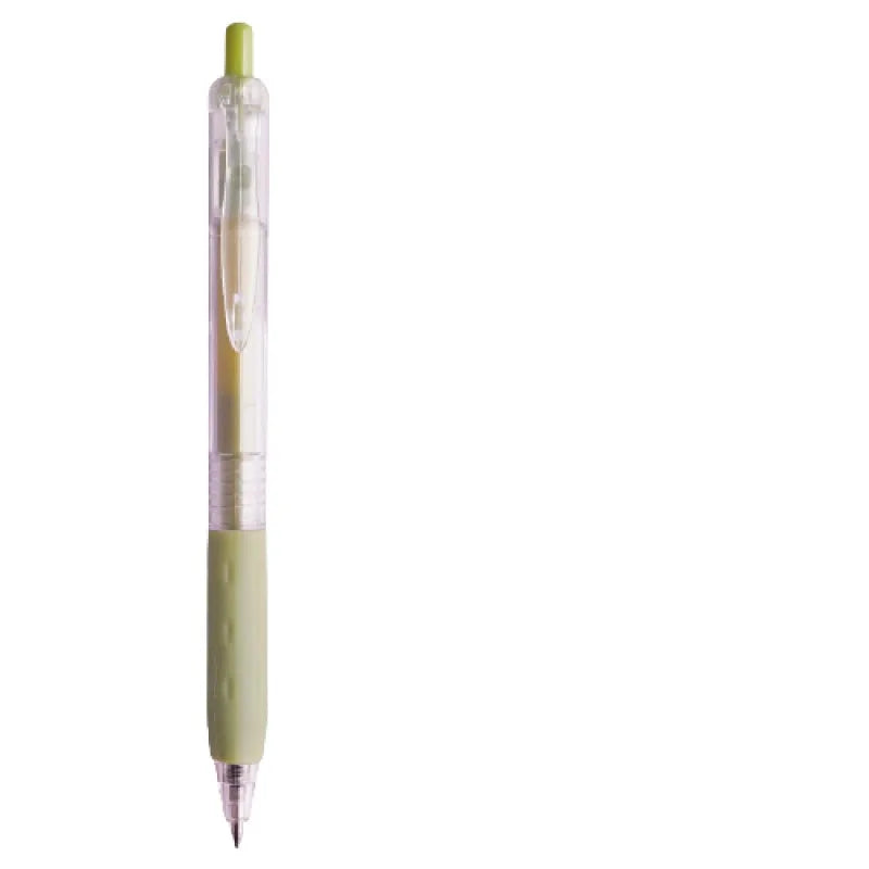 Bullet gel pen with 0.5mm tip, black ink and plastic barrel, shown in blue, green, grey, pink and yellow pen colours