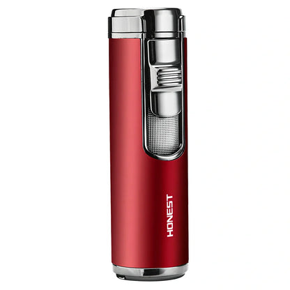 Zinc alloy cylindrical cigar lighter with four-straight flame design in choice of five colours