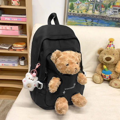 Literary style nylon school backpack in a macaron colour with curved shoulder straps