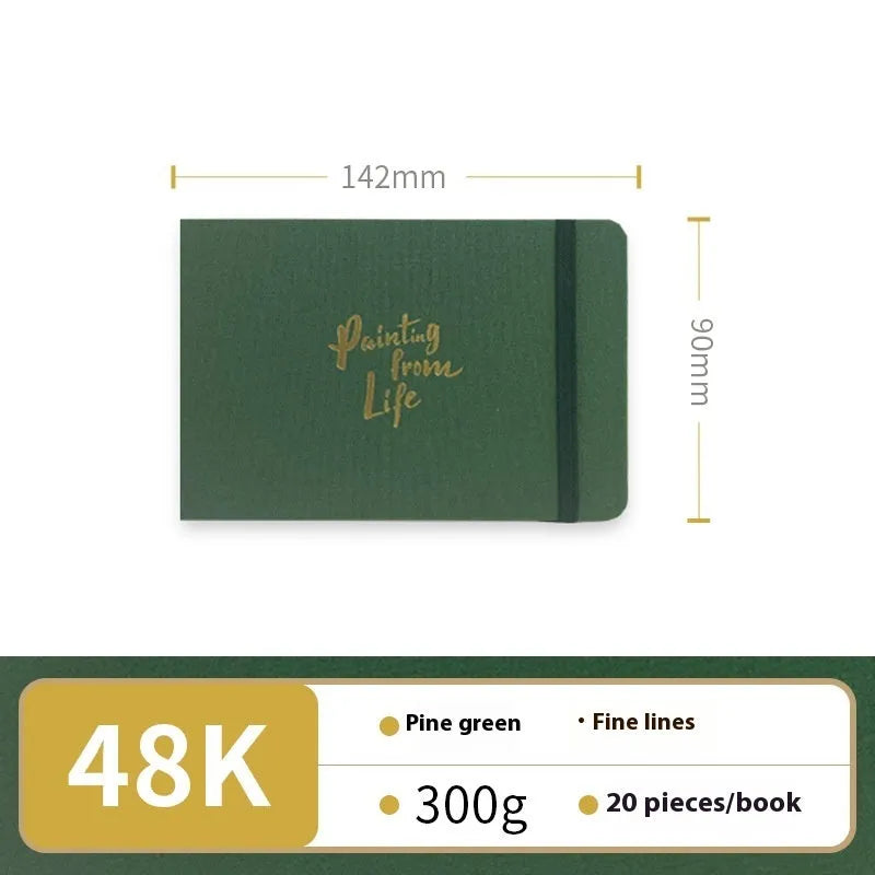 Feiluniao watercolour notebook with fabric cover, 185mm length, open to show paper for painting.
