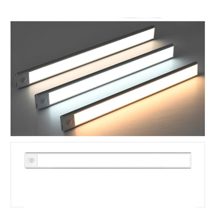 Thin aluminium motion sensor light bar in silver or black, lengths 20cm to 80cm