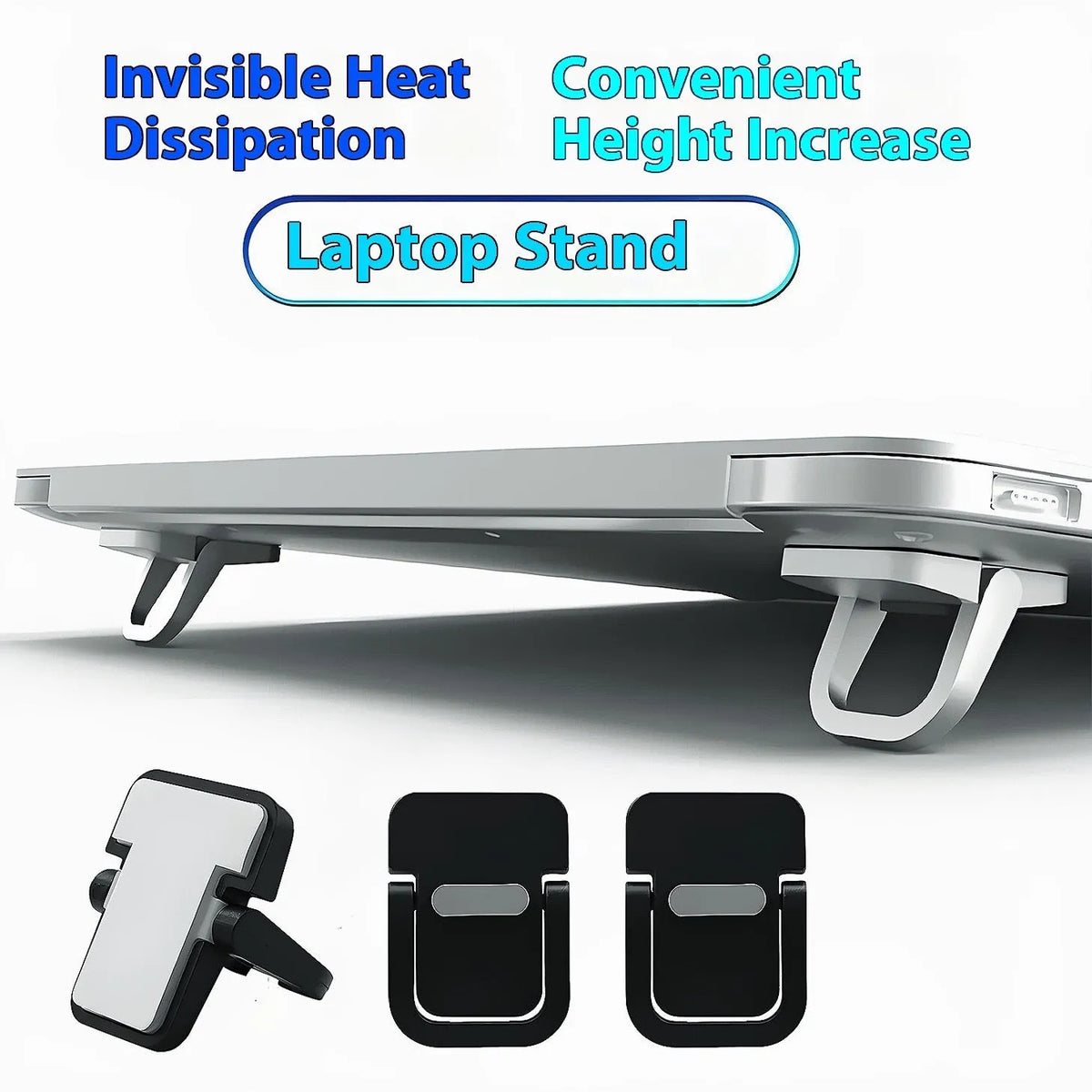 Portable plastic laptop stand with two cooling fans and cooling fin, black or silver