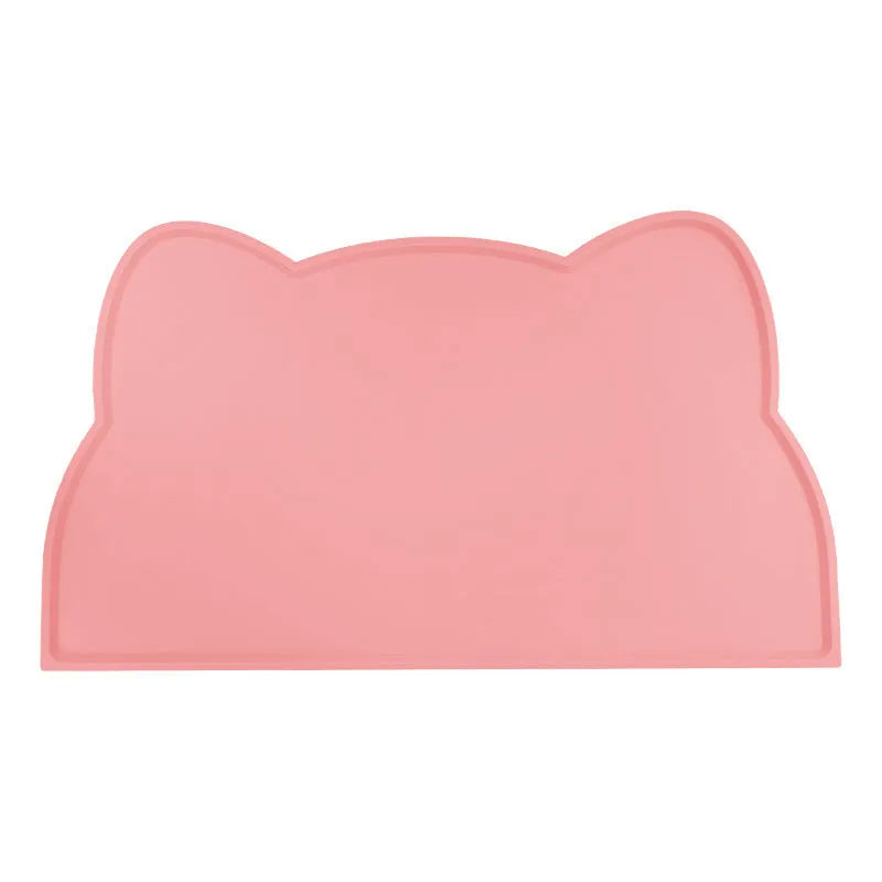 Blue silicone pet feeding mat in cat head shape for dog and cat food bowls