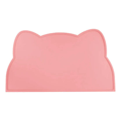 Blue silicone pet feeding mat in cat head shape for dog and cat food bowls