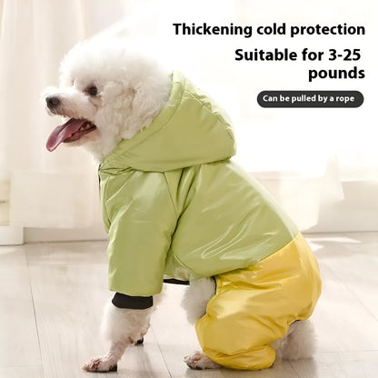 Green pink or white waterproof windproof dog cotton coat in casual four-legged design