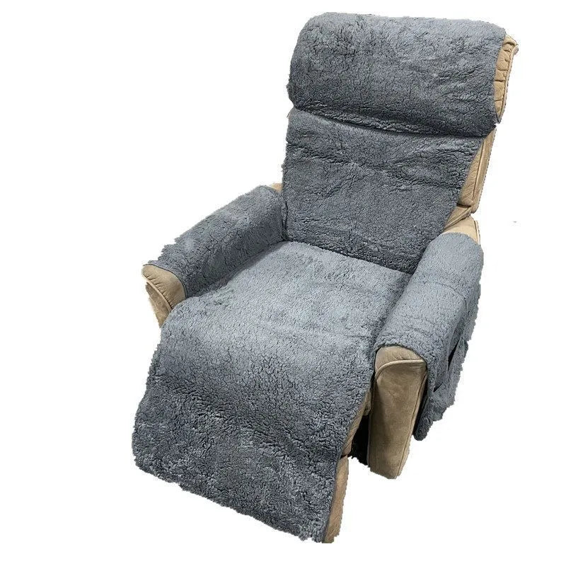 Lamb wool coloured sofa cushion cover with elastic hem stretched over 64cm wide cushion